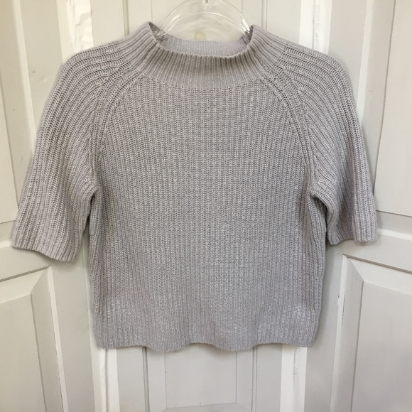 Theory Gray Mock Neck Cropped Cotton/ Cashmere Sweater - Picture 1 of 16